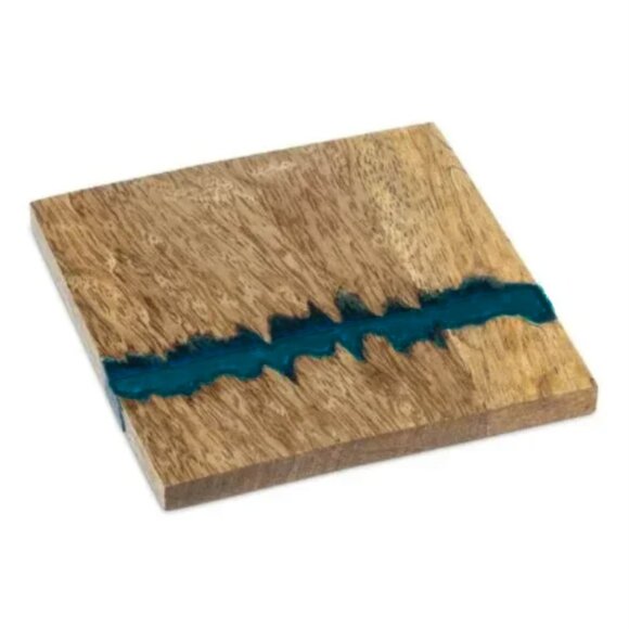 (x4) River-Look Wood & Blue Resin Drink Coaster Set - Picture 3 of 10